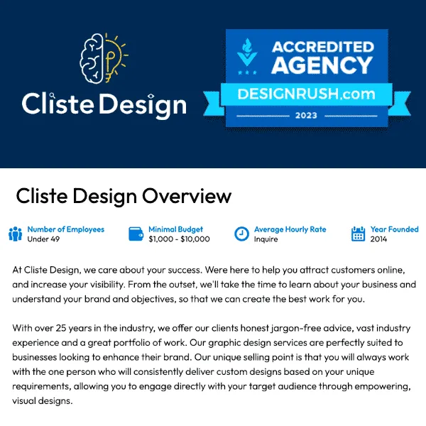 DesignRush Accredited Agency Cliste Design