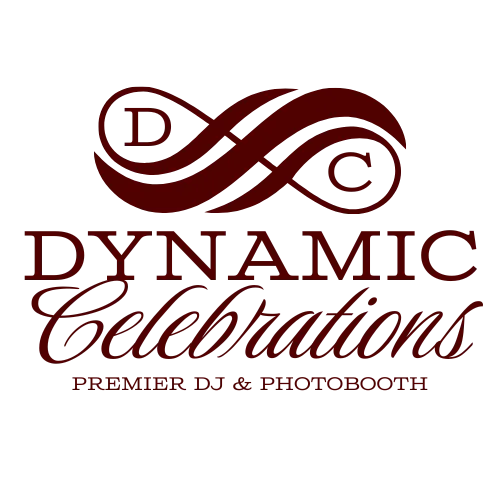 Dynamic Celebrations logo in Aggie Maroon – Premier DJ and Photo Booth services in Texas, specializing in luxury wedding entertainment, corporate events, and private parties.