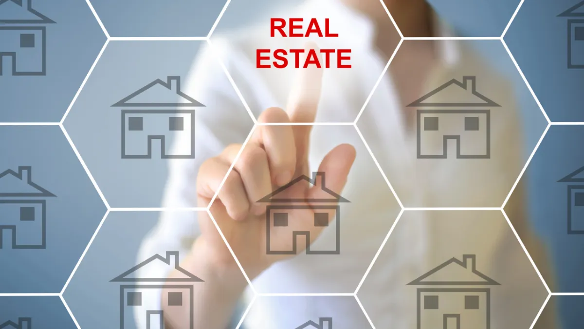 Digital graphic illustration showing a connected CRM network system for real estate lead follow-up