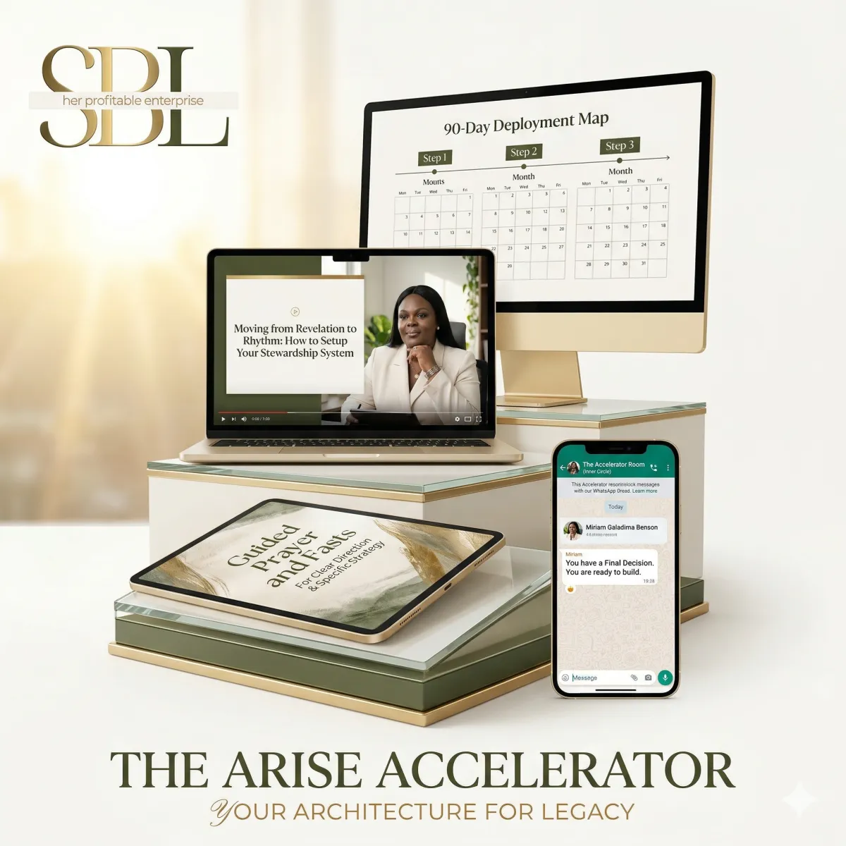 Arise Accelerator by Miriam Galadima Benson - 90-Day Deployment Map for She Builds Legacy.