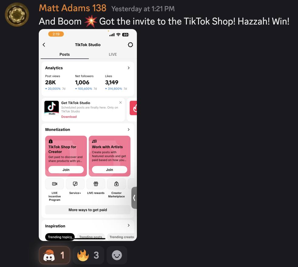 Screenshot of Community Member Wins!