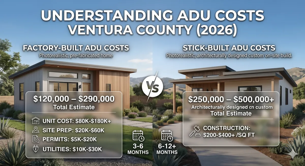 ADU Cost Ventura County: Factory-Built vs Stick-Built (2026 Guide)