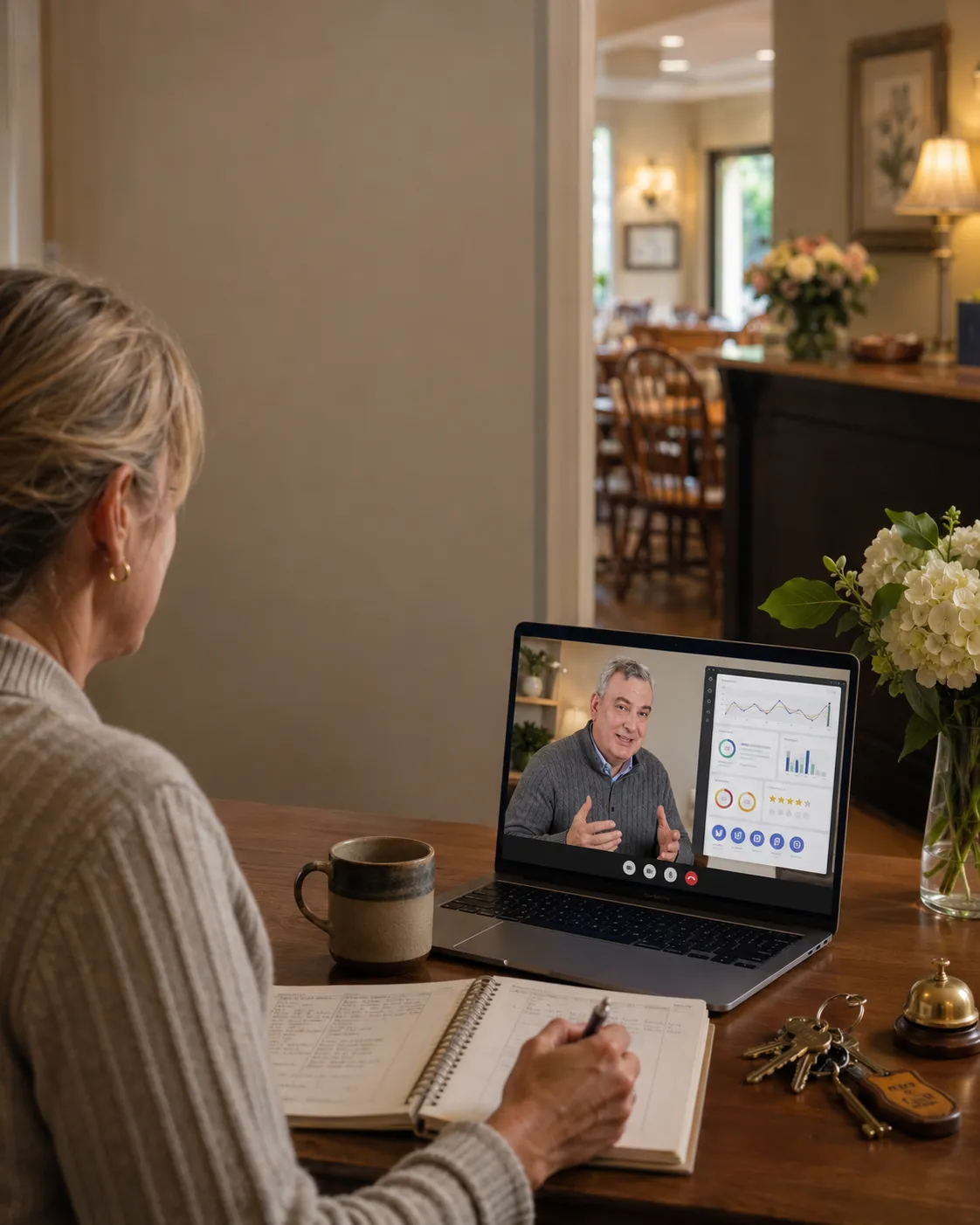 Hospitality property manager reviewing digital strategy