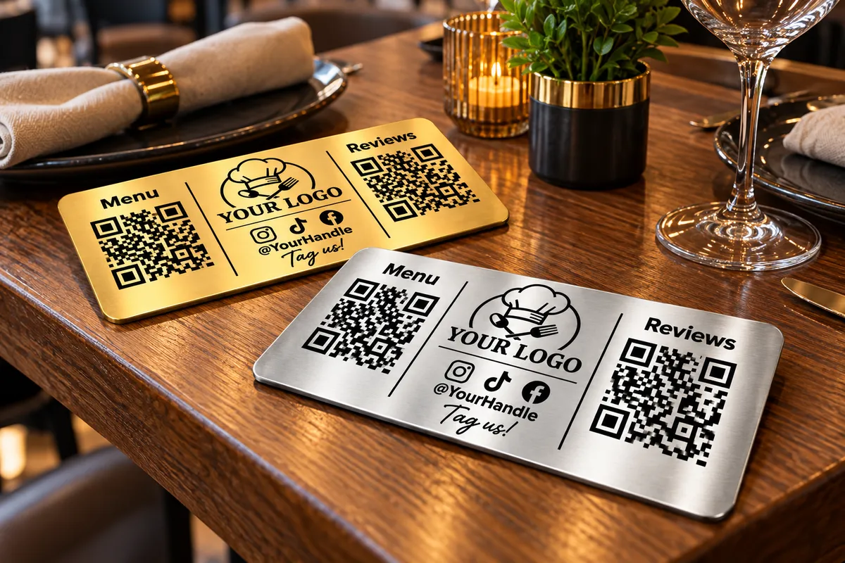 Gold plaque sitting elegantly on restaurant table