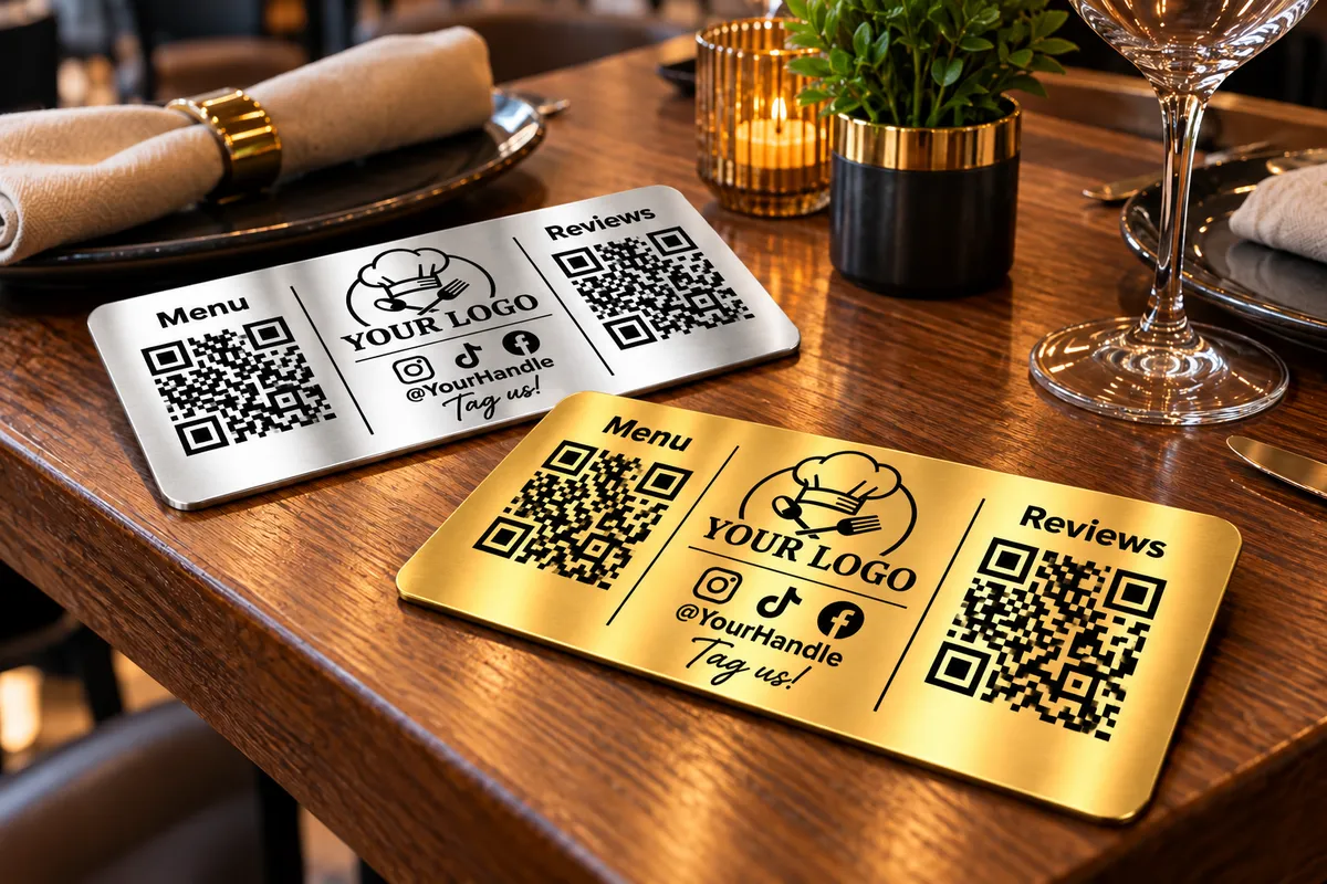 Growth Plaque high precision QR code closeup on brushed metallic surface