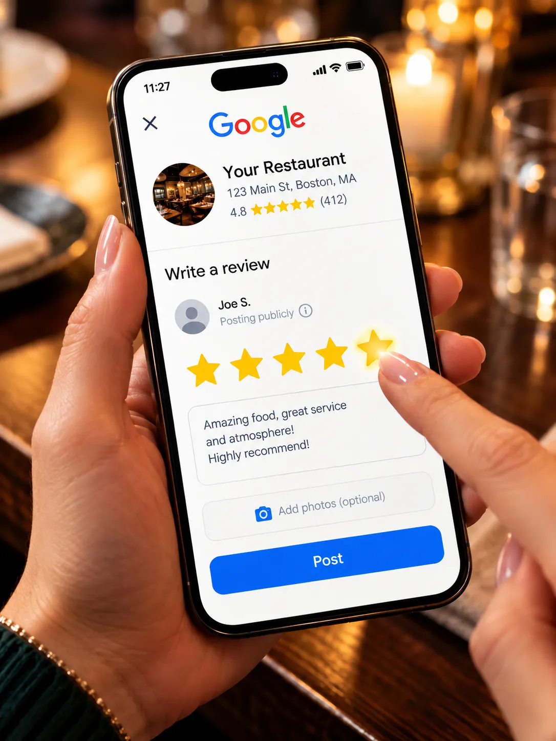 Mobile screen showing pre-opened official Google Review 5-star rating dialogue