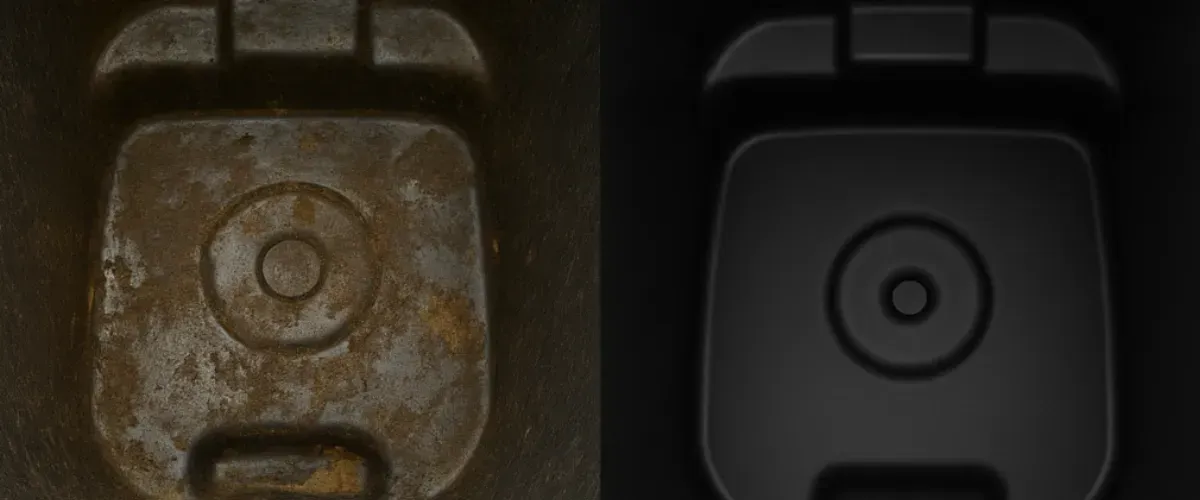 Before and after photo of dirty and clean black trash bin interior