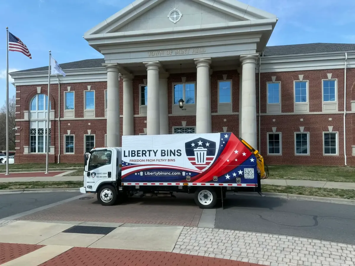 Liberty Bins trash can cleaning truck
