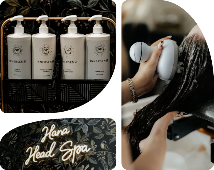 Hana head spa experience using Innersense hair products
