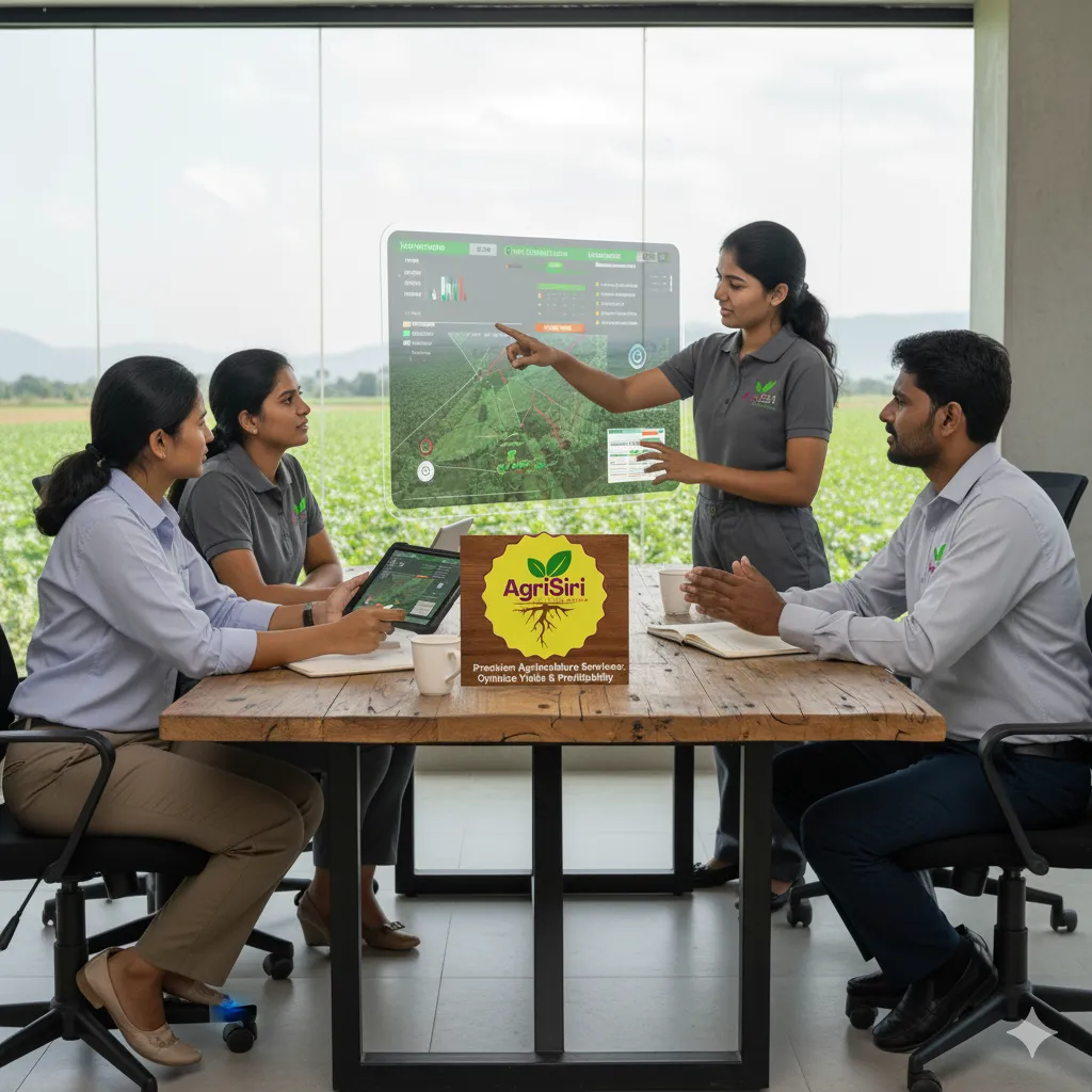 An aerial view of a farm with a train passing by