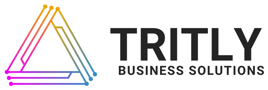 Tritly business solution, triangular colorful logo on white background
