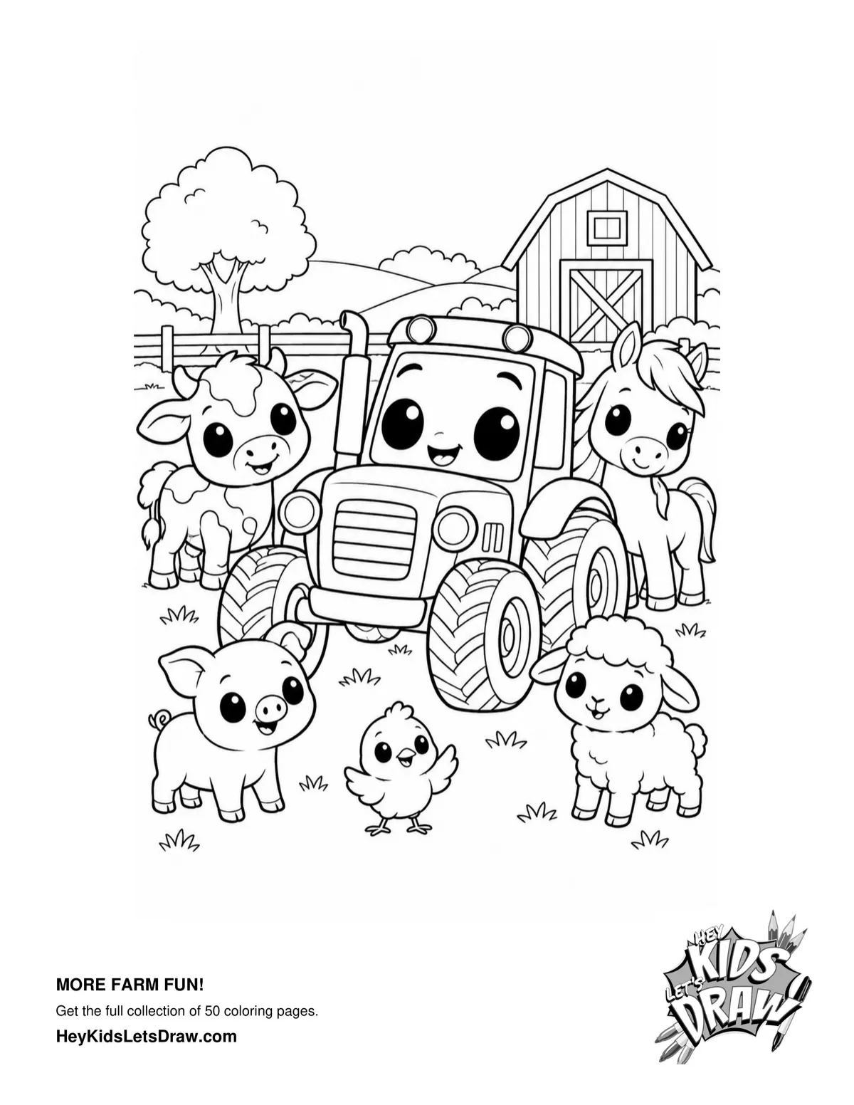 Hey Kids, Let's Draw Farm Animals Coloring Pages