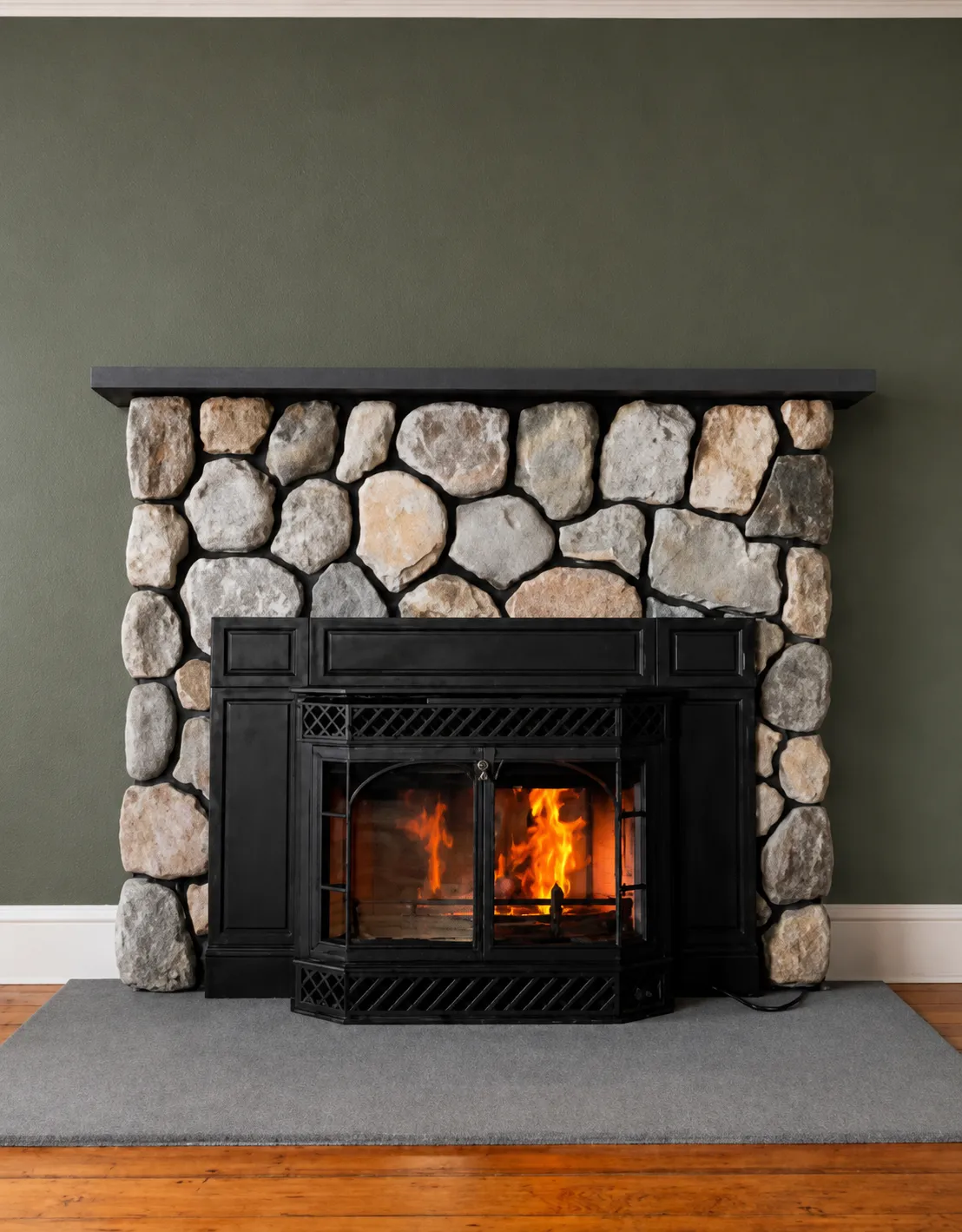 Mason restoring an old brick fireplace with mortar and tools