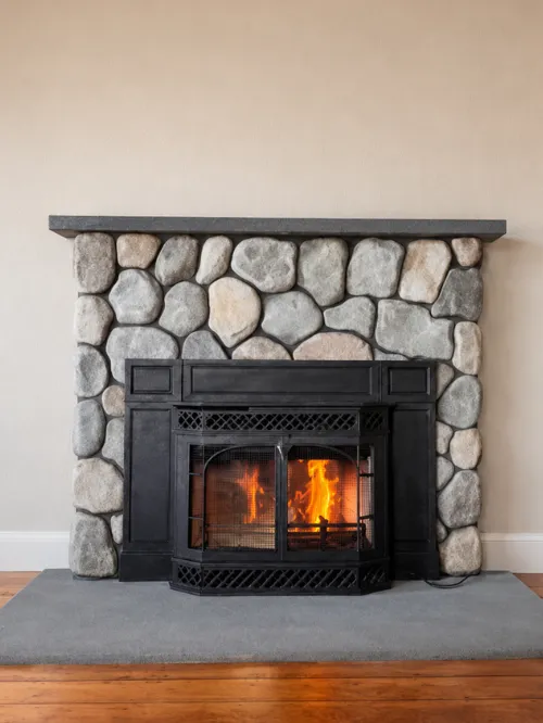 Mason restoring an old brick fireplace with mortar and tools