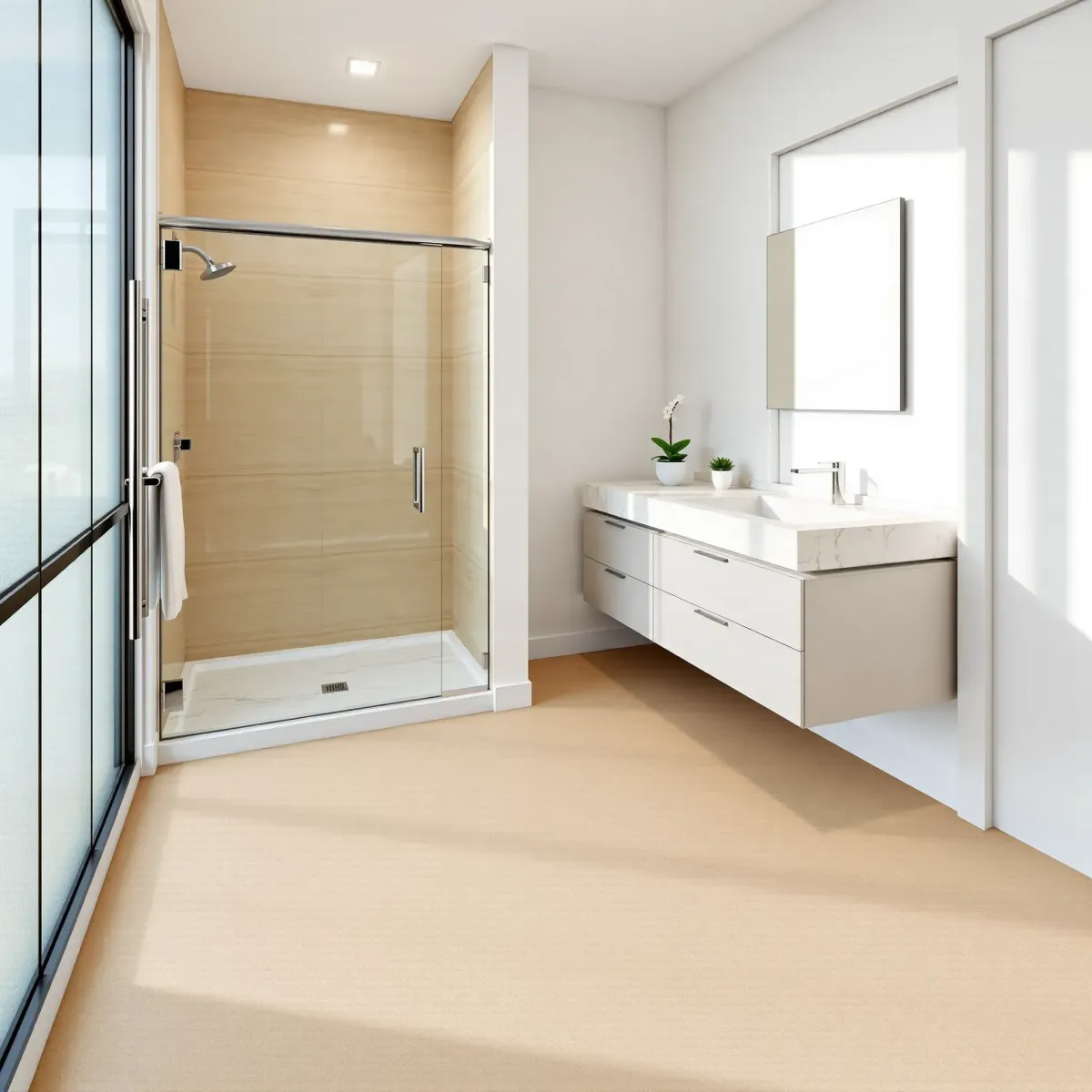 Bright, renovated small bathroom in Playa del Rey with modern fixtures, white subway tile, and natural light.