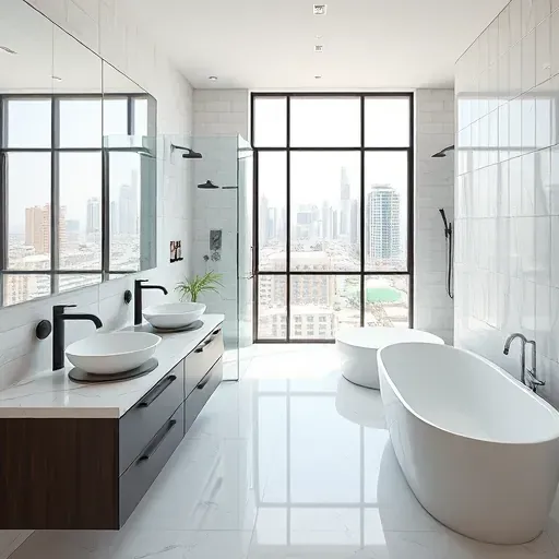 Completed bathroom remodel showcasing modern design elements and elegant finishes in Los Angeles, CA.