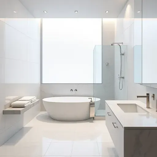 Spacious Mid Wilshire bathroom remodel with freestanding tub, elegant gray accents, and modern fixtures in a luxurious setting.