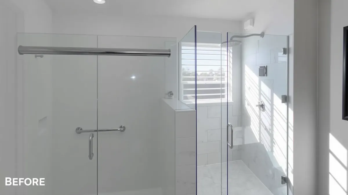 Shower door replacement projects in Los Angeles, CA showcasing modern glass door installations.