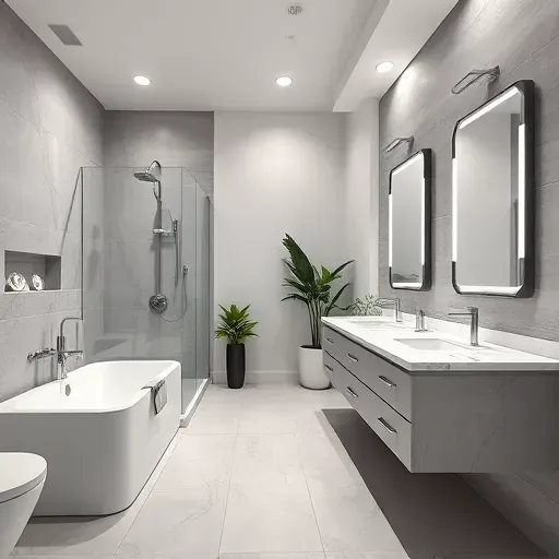 Luxurious bathroom remodel in Harvard Heights CA featuring modern design, elegant finishes, soaking tub, and walk-in shower.