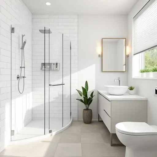Finished small bathroom remodel in Lennox CA with walk-in shower, modern vanity, sleek fixtures, and bright natural light