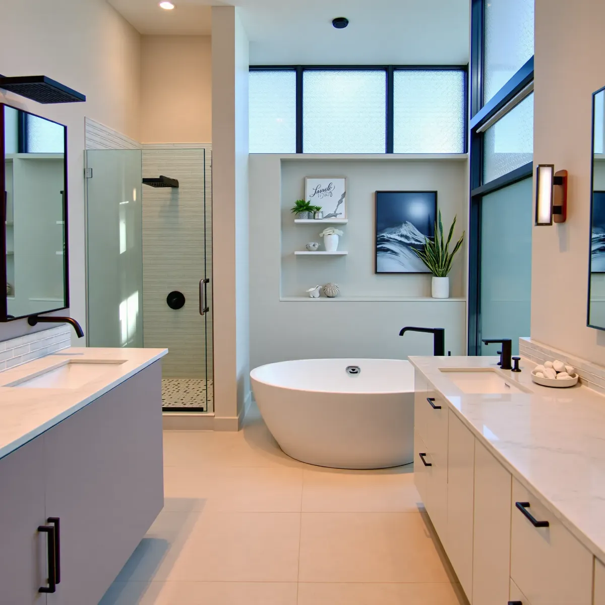 Beautiful remodeled Hermosa Beach bathroom with ocean views, modern fixtures, marble accents, and coastal-inspired decor.