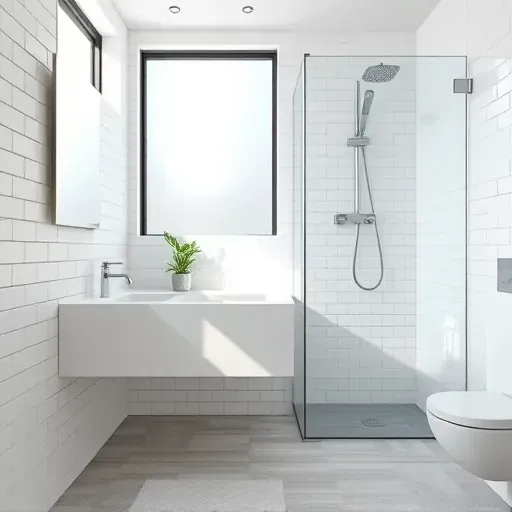 Recently remodeled Los Angeles small bathroom with modern fixtures, marble vanity, glass shower, subway tiles, and natural lighting