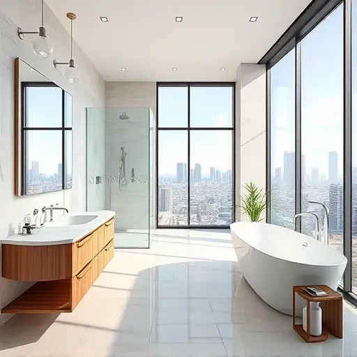 Modern bathroom remodel in Los Angeles with sleek fixtures, stylish tiles, and elegant decor elements.
