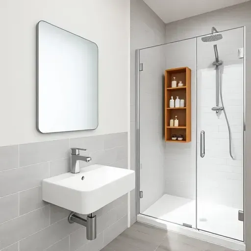 Remodeled small bathroom in Gardena CA with sleek fixtures, minimalist design, glass shower, and modern finishes