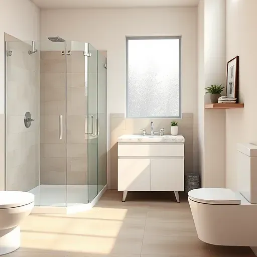 Renovated small Inglewood bathroom featuring modern fixtures, sleek tiles, white marble vanity, glass shower, and stylish decor