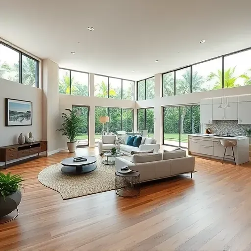 Modern open-concept living space in Jupiter FL showcasing elegant decor, hardwood floors, and abundant natural light.