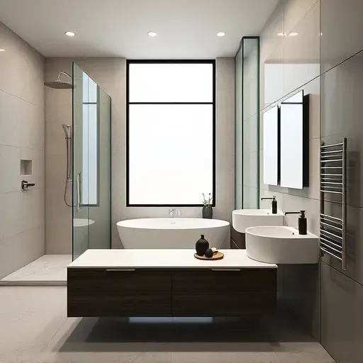 Completed bathroom remodel in Los Angeles featuring modern fixtures, stylish tiles, and elegant design elements.