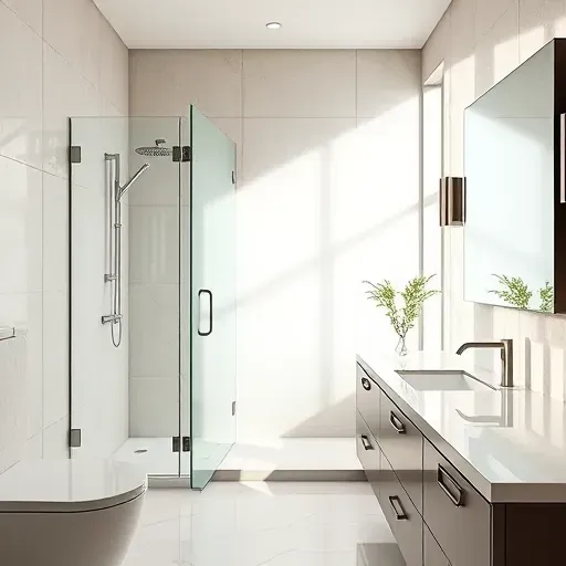Beautiful renovated Beverly Hills bathroom with modern fixtures, marble countertops, glass shower, and elegant lighting