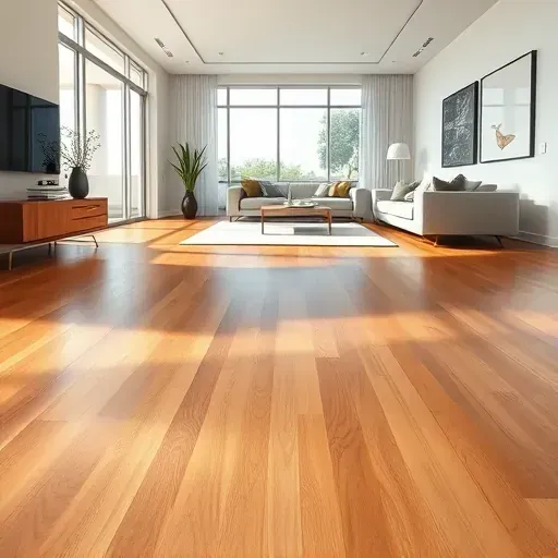 Recently installed heated hardwood flooring in a modern Los Angeles living room with natural light and minimal decor