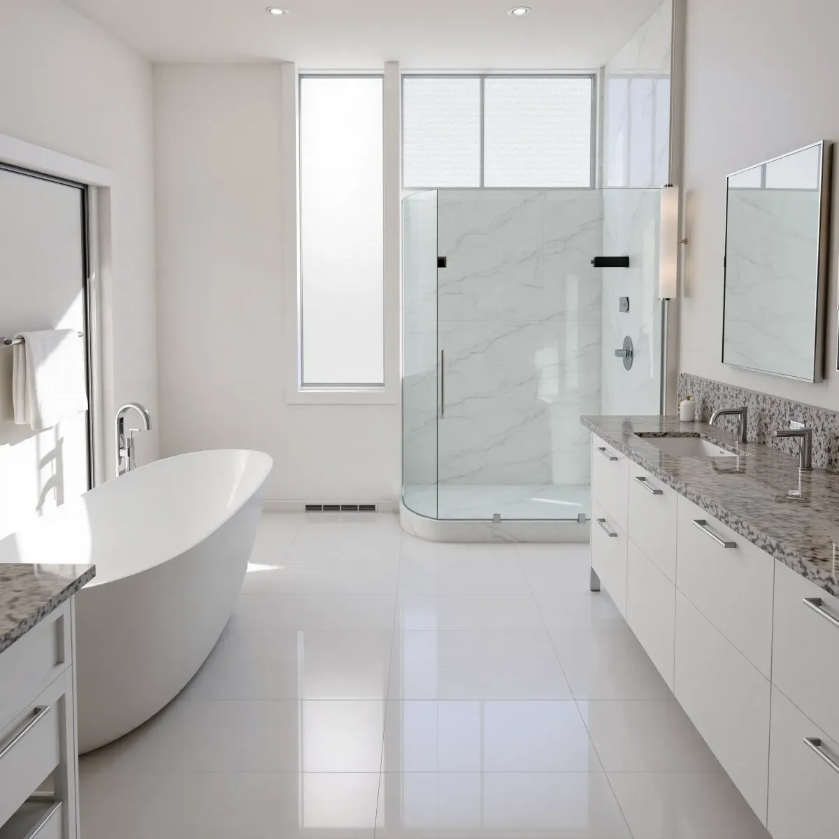Beautiful bathroom remodel in Carson, CA showcasing modern fixtures and stylish design elements.