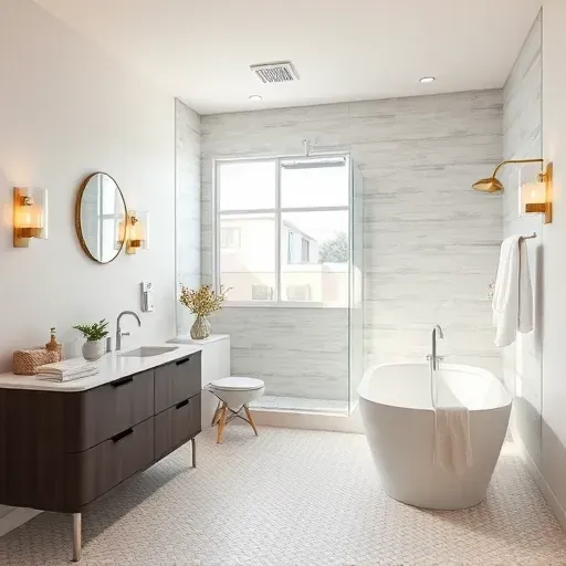 Luxurious bathroom remodel in West Los Angeles featuring sleek fixtures, elegant tiles, and a bright inviting atmosphere.