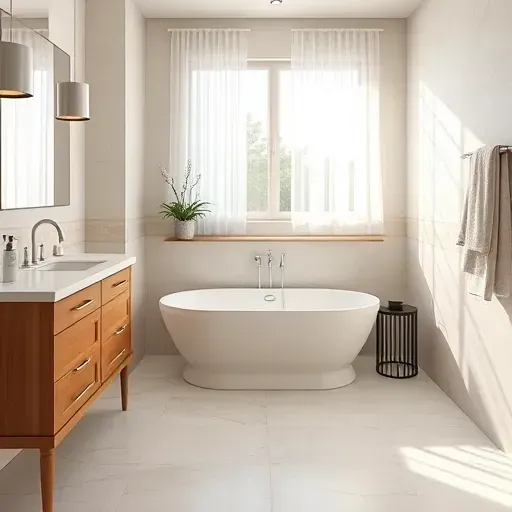 Remodeled bathroom in Lawndale CA featuring neutral tones, modern tub, and stylish decor creating a serene atmosphere