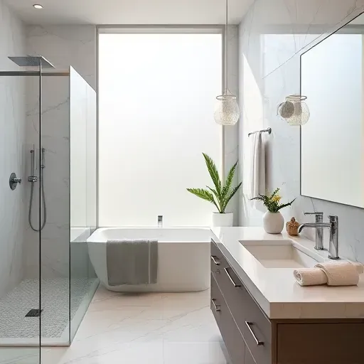 Modern bathroom remodel in Manhattan Beach with premium fixtures, luxurious freestanding tub, and elegant tile work.