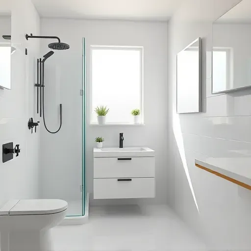 Remodeled small bathroom in Mar Vista, CA features sleek porcelain tiles, modern fixtures, and natural lighting.