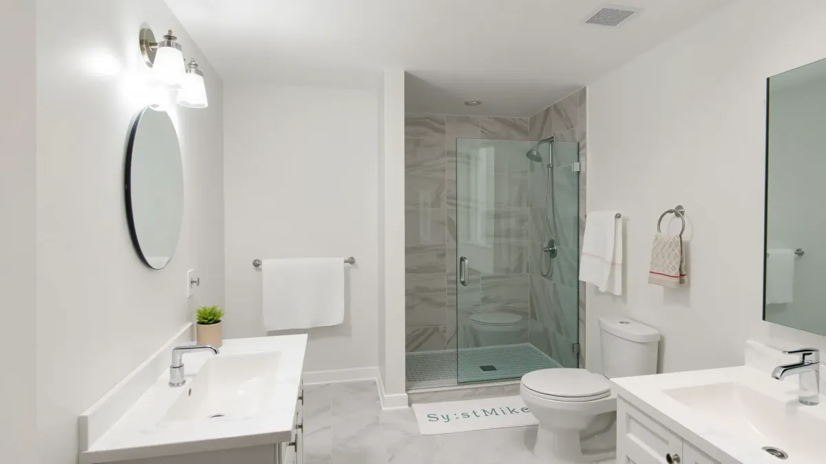 Luxurious bathroom remodel in El Segundo with modern fixtures, freestanding tub, marble vanity, walk-in shower, and elegant finishes.