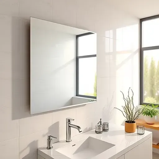 Modern Los Angeles bathroom with a sleek frameless mirror, chrome fixtures, natural stone countertop, and bright airy ambiance