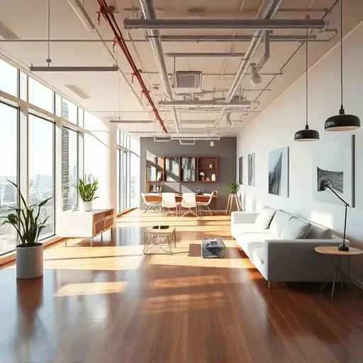 Modern well-lit LA interior after electrical upgrade with sleek fixtures, organized wiring, and natural light blending with LED lighting.