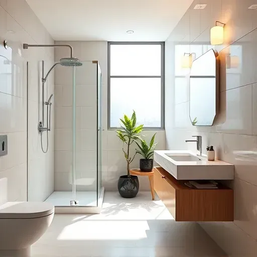 Renovated Los Angeles bathroom featuring modern fixtures, floating vanity, glass shower, and neutral tones.