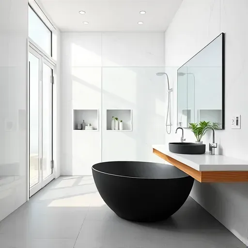 Stylish remodeled bathroom in Los Angeles featuring modern fixtures, sleek tiles, and elegant decor.