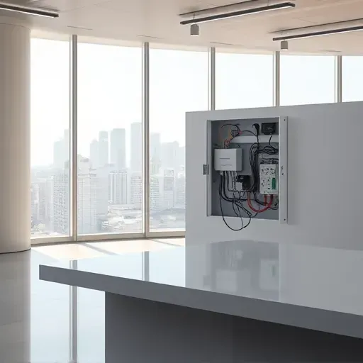 Modern LA office interior after electrical upgrade showing organized panel LED lighting and downtown skyline through large windows