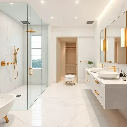 Luxury renovated Los Angeles bathroom with marble tiles, walk-in shower, soaking tub, double vanity, and elegant modern design