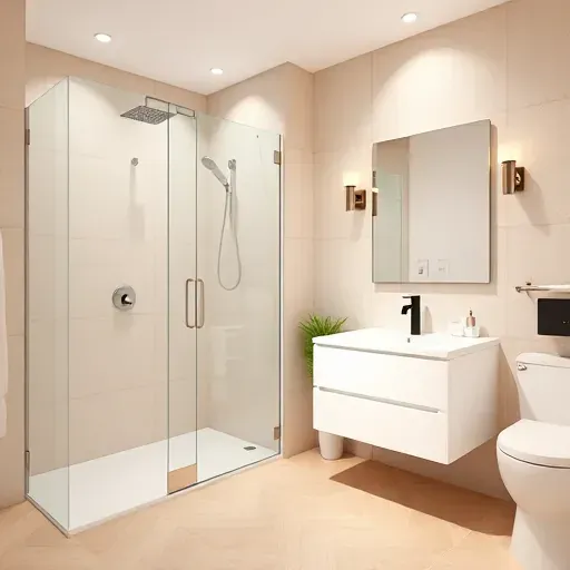 Recently renovated small bathroom in Torrance CA with modern fixtures, neutral tones, and elegant accessories.