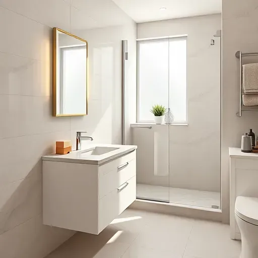 Remodeled small bathroom in Harvard Heights CA with modern fixtures, marble countertop, glass shower, and elegant tiling