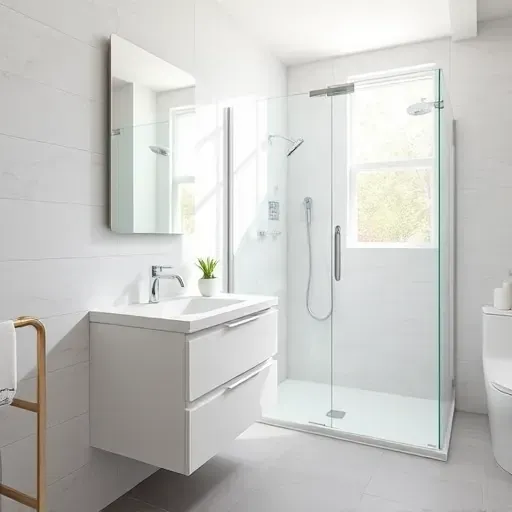 Modern small bathroom remodel in Los Angeles highlights marble vanity, frameless shower, and neutral-toned tiles.