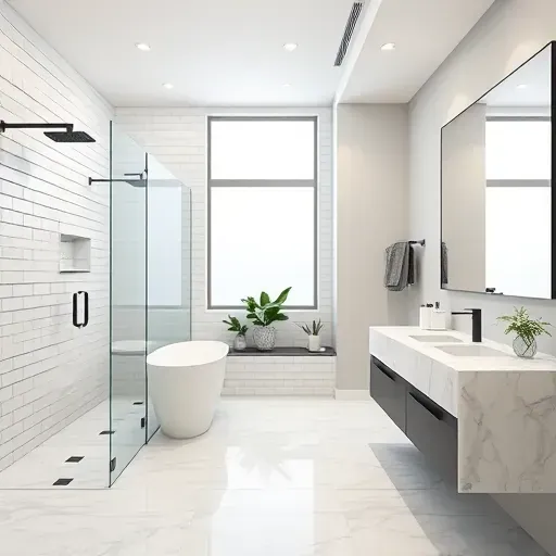 Completed bathroom remodel in Los Angeles showcasing modern fixtures and elegant design elements. Spacious and inviting.