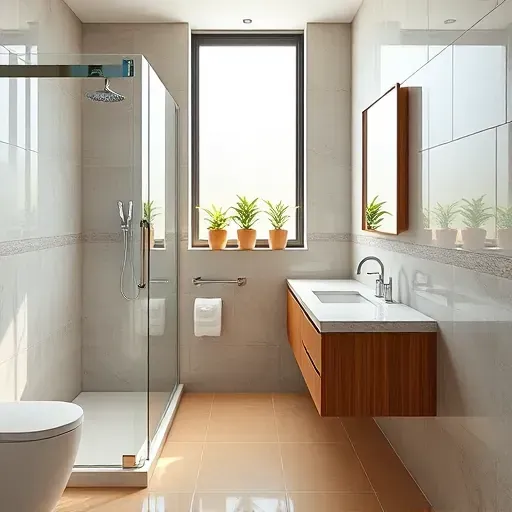 Recently remodeled small bathroom in Los Angeles with modern fixtures, natural light, and a serene color palette.